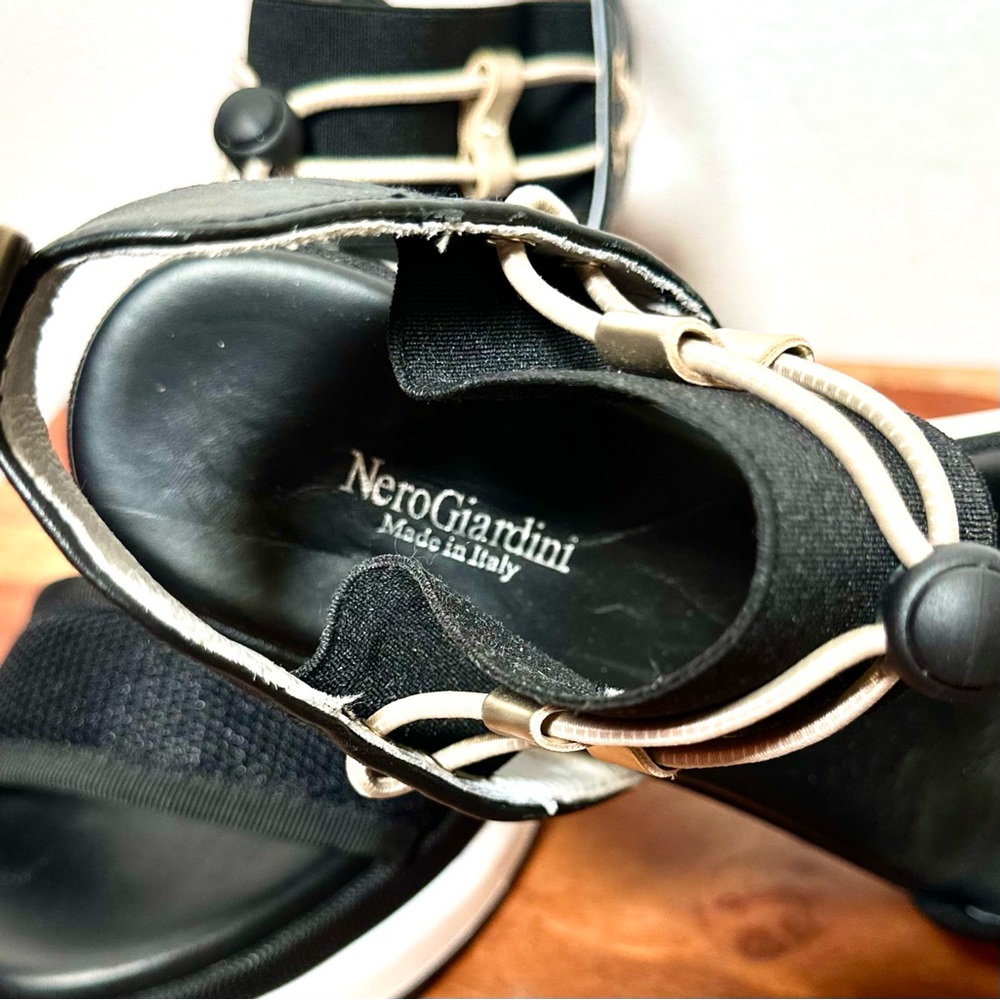 NeroGiardini Platform Wedge Sandals with Bungee Detail - Picture 8 of 10